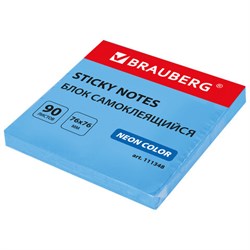 Блок самоклеящийся (стикеры) BRAUBERG НЕОНОВЫЙ 76х76 мм, 90 листов, голубой, 111348 - фото 13551945