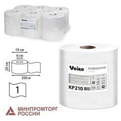 Полотенца бумажные с центральной вытяжкой 200 м, VEIRO (Система M2) COMFORT, 1-слойные, белые, КОМПЛЕКТ 6 рулонов, KP210, КР210 - фото 13552140