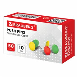 Кнопки канцелярские BRAUBERG, металлические, цветные, 10 мм, 50 шт., в картонной коробке, 220554 - фото 13552173