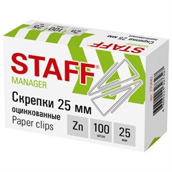 Скрепки STAFF, 25 мм, оцинкованные, треугольные, 100 шт., в картонной коробке, 270442 - фото 13552310