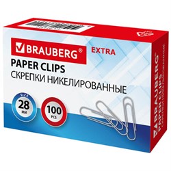 Скрепки EXTRA BRAUBERG 28 мм никелированные 100 штук, 271312 - фото 13552326