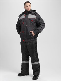 Куртка зимняя укороченная Флофт Премиум (тк.Смесовая,240), т.серый/св.серый/красный - фото 13560467