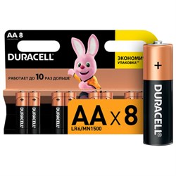 Батарейки КОМПЛЕКТ 8 шт., DURACELL Basic ОРИГИНАЛ, AA (LR6, 15А), алкалиновые, пальчиковые, C0033441 - фото 13562639