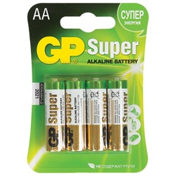 Батарейки КОМПЛЕКТ 4 шт., GP Super, AA (LR6, 15А), алкалиновые, пальчиковые, блистер - фото 13562642