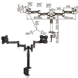 Кронштейн для 2 мониторов настольный KROMAX OFFICE-3, VESA 75/100, 15"-34", до 2х6 кг, 7 степеней свободы, 20032 - фото 13562656