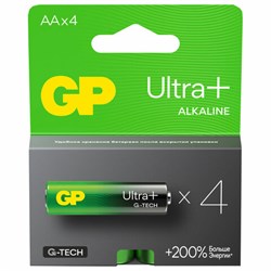 Батарейки КОМПЛЕКТ 4 шт., GP Ultra Plus G-Tech, AA (LR6), алкалиновые, пальчиковые, 15AUPA21-2CRSB4 - фото 13562725