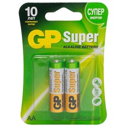 Батарейки КОМПЛЕКТ 2 шт., GP Super, AA (LR6, 15А), алкалиновые, пальчиковые, блистер, 15A-2CR2 - фото 13562836