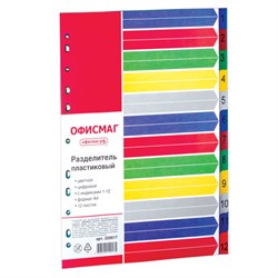 Разделитель пластиковый ОФИСМАГ, А4, 12 листов, цифровой 1-12, оглавление, цветной, РОССИЯ, 225617 - фото 13565457