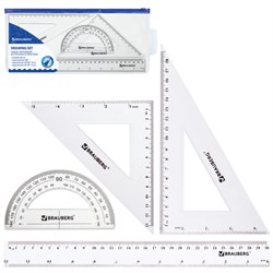 Набор чертежный большой BRAUBERG (линейка 30 см, 2 угольника, транспортир), конверт на молнии, подвес, 210308 - фото 13571090