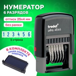 Нумератор 6-разрядный, оттиск 25х4 мм, синий, TRODAT 4846, корпус черный - фото 13571168