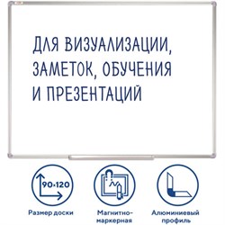 Доска магнитно-маркерная 90х120 см, алюминиевая рамка, ГАРАНТИЯ 10 ЛЕТ, STAFF, 235463 - фото 13583248