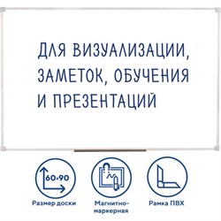 Доска магнитно-маркерная 60х90 см, ПВХ-рамка, ГАРАНТИЯ 10 ЛЕТ, РОССИЯ, STAFF, 236158 - фото 13583261