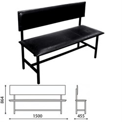 Банкетка со спинкой &quot;Берта&quot; 1500х455х864 мм, усиленная, черный каркас, кожзам черный