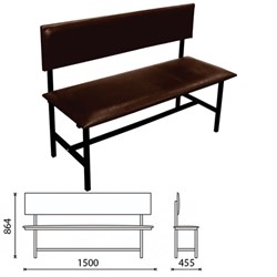 Банкетка со спинкой &quot;Берта&quot; 1500х455х864 мм, усиленная, черный каркас, кожзам коричневый