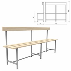 Скамья со спинкой деревянная на металлокаркасе "СТ 6", 2000х350х860 мм, регулируемые опоры, каркас металлический серый, сиденье дерево - фото 13583482