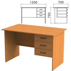 Стол письменный "Фея", 1200х700х750 мм, тумба 3 ящика, цвет орех милан, СФ10.5 - фото 13583631