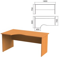 Стол письменный эргономичный "Фея", 1600х900х750 мм, левый, цвет орех милан, СФ09.5 - фото 13583634