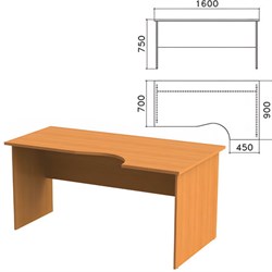 Стол письменный эргономичный "Фея", 1600х900х750 мм, правый, цвет орех милан, СФ14.5 - фото 13583635