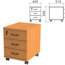 Тумба подкатная "Фея", 400х515х530 мм, 3 ящика, замок, цвет орех милан, ТФ07.5 - фото 13583643