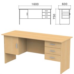 Стол письменный "Канц", 1600х600х750 мм, 2 тумбы, комбинированный, цвет бук невский, СК29.10 - фото 13583664