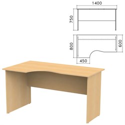 Стол письменный эргономичный "Канц", 1400х800х750 мм, левый, цвет бук невский, СК36.10 - фото 13583666