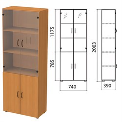 Шкаф закрытый со стеклом "Фея", 740х390х2000 мм, цвет орех милан (КОМПЛЕКТ) - фото 13583828