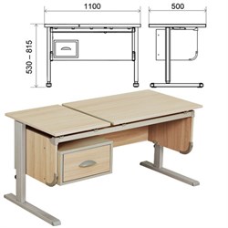 Стол-парта регулируемый с тумбой навесной &quot;ДЭМИ&quot; СУТ.29, 1117х530х530-815 мм, серый/ясень (КОМПЛЕКТ)