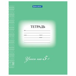 Тетрадь 12 л. BRAUBERG ЭКО "5-КА", частая косая линия, обложка плотная мелованная бумага, ЗЕЛЕНАЯ, 104766 - фото 13588054