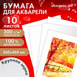 Бумага для акварели 300 г/м2 360x460 мм крупное зерно, 10 листов, BRAUBERG ART PREMIERE, 113229 - фото 13588737