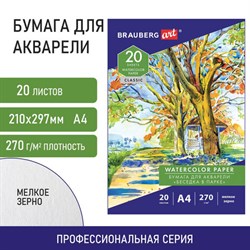 Папка для акварели А4, 20 л., 270 г/м2, мелкое зерно, BRAUBERG ART CLASSIC, "Беседка в парке", 114398 - фото 13588889