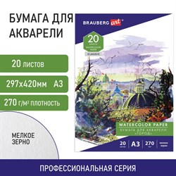 Папка для акварели БОЛЬШАЯ А3, 20 л., 270 г/м2, мелкое зерно, BRAUBERG ART CLASSIC, "Город", 114400 - фото 13588891