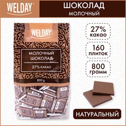 Шоколад порционный WELDAY (ВЭЛДЭЙ) "Молочный 27%", 800 г (160 плиток по 5 г), пакет, 622406 - фото 13592703