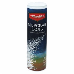 Соль пищевая 250 г, "Морская" мелкая, йодированная, пластиковая туба с дозатором, АТЛАНТИКА - фото 13594628