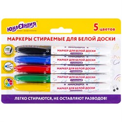 Маркеры стираемые для белой доски НАБОР 5 ЦВЕТОВ, ЮНЛАНДИЯ "COLORWAY", 3 мм, 152099 - фото 13607479