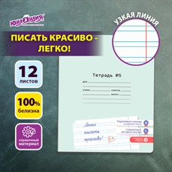 Тетрадь УЧУСЬ ПИСАТЬ № 5 12 л. узкая линия, со справочным материалом, обложка картон, ЮНЛАНДИЯ, 404850 - фото 13608222