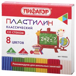 Пластилин классический ПИФАГОР ШКОЛЬНЫЙ, 8 цветов, 120 г, со стеком, 105433 - фото 13621209