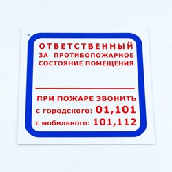 Знак "Ответственный за противопожарное состояние помещения", КОМПЛЕКТ 3 шт., 200х200х2 мм, пластик, F16 - фото 13622138