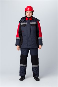 Костюм зимний женский Вектрон-2 СОП У. (тк.Смесовая,240) п/к, черный/красный/серый - фото 13622995