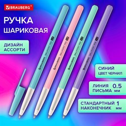 Ручка шариковая BRAUBERG &quot;Офисная&quot; PASTEL COLOR, СИНЯЯ, корпус ассорти, пишущий узел 1 мм, линия письма 0,5 мм, 144199