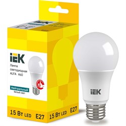 Лампа IEK LED ALFA A60 груша 15Вт 230В 4000К E27 - фото 13632864