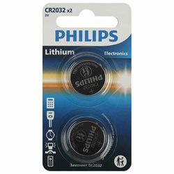 Батарейки КОМПЛЕКТ 2 шт., PHILIPS Lithium, CR2032, литиевые, блистер, Б0062716 - фото 13644397