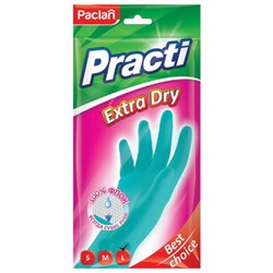 Перчатки МНОГОРАЗОВЫЕ резиновые PACLAN "Extra Dry", хлопчатобумажное напыление, 100% флок, размер L (большой) синие, вес 54 г, 7350, 407350 - фото 13645024