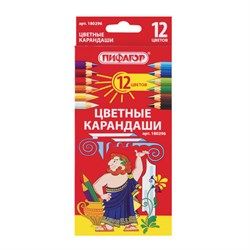 Карандаши цветные ПИФАГОР, 12 цветов, шестигранные, грифель 3 мм, натуральное дерево, 180296 - фото 13658397