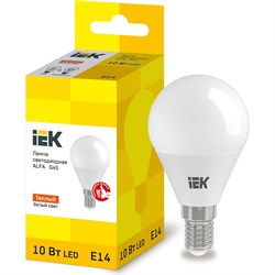 Лампа IEK LED ALFA G45 шар 10Вт 230В 3000К E14 - фото 13662520