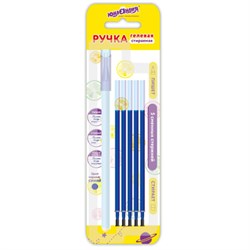 Ручка стираемая гелевая ЮНЛАНДИЯ "Лимонад", СИНЯЯ, + 5 сменных стержней, прорезиненный корпус, узел 0,5 мм, линия письма 0,35 мм, 144241 - фото 13666052