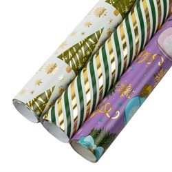 Бумага упаковочная новогодняя НАБОР 3 шт. "NY Pattern", С ЭФФЕКТАМИ, 70х100 см, ЗОЛОТАЯ СКАЗКА, 592187 - фото 13666349