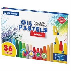 Пастель масляная восковые мелки утолщенные 36 цветов с точилкой, держателем и стеком, BRAUBERG PREMIUM, 272713 - фото 13681139