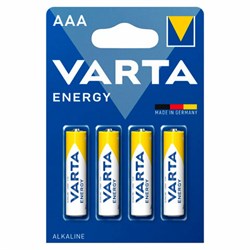 Батарейки алкалиновые "мизинчиковые" КОМПЛЕКТ 4 шт., VARTA ENERGY, ААА (LR03,15А), блистер, 4103229414 - фото 13681234