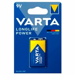 Батарейка алкалиновая 1 шт., VARTA LONGLIFE POWER, Крона 9V (6LR61, 6LF22, 1604A), 4922121411 - фото 13681245
