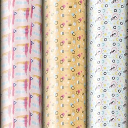 Бумага упаковочная мелованная НАБОР 3 шт., "Memphis", 70х100 см, 3 дизайна, ЗОЛОТАЯ СКАЗКА, 592067 - фото 13681378